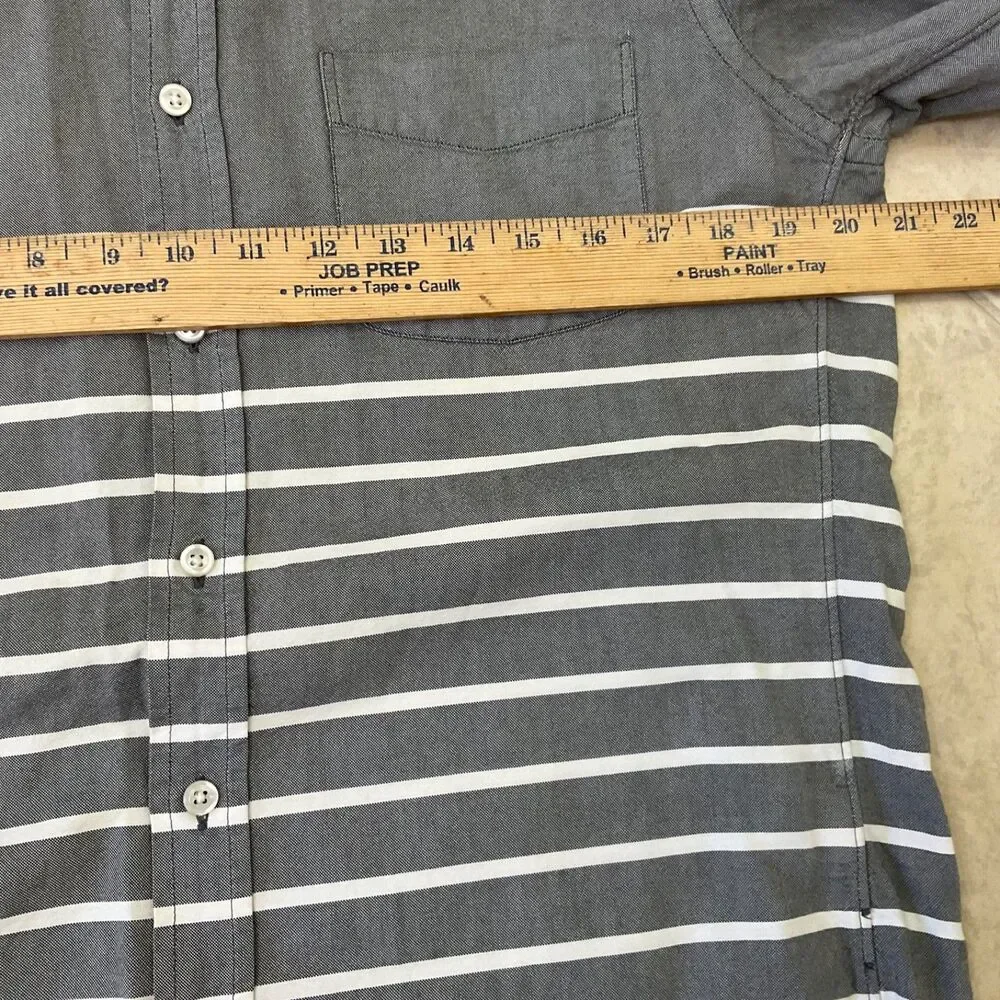 J Crew  Oxford Shirt Mens Medium Slim Fit Gray White University Stripe LS pocket